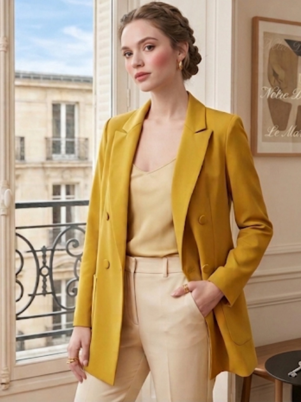 Italian Yellow Double-Breasted Women's Blazer